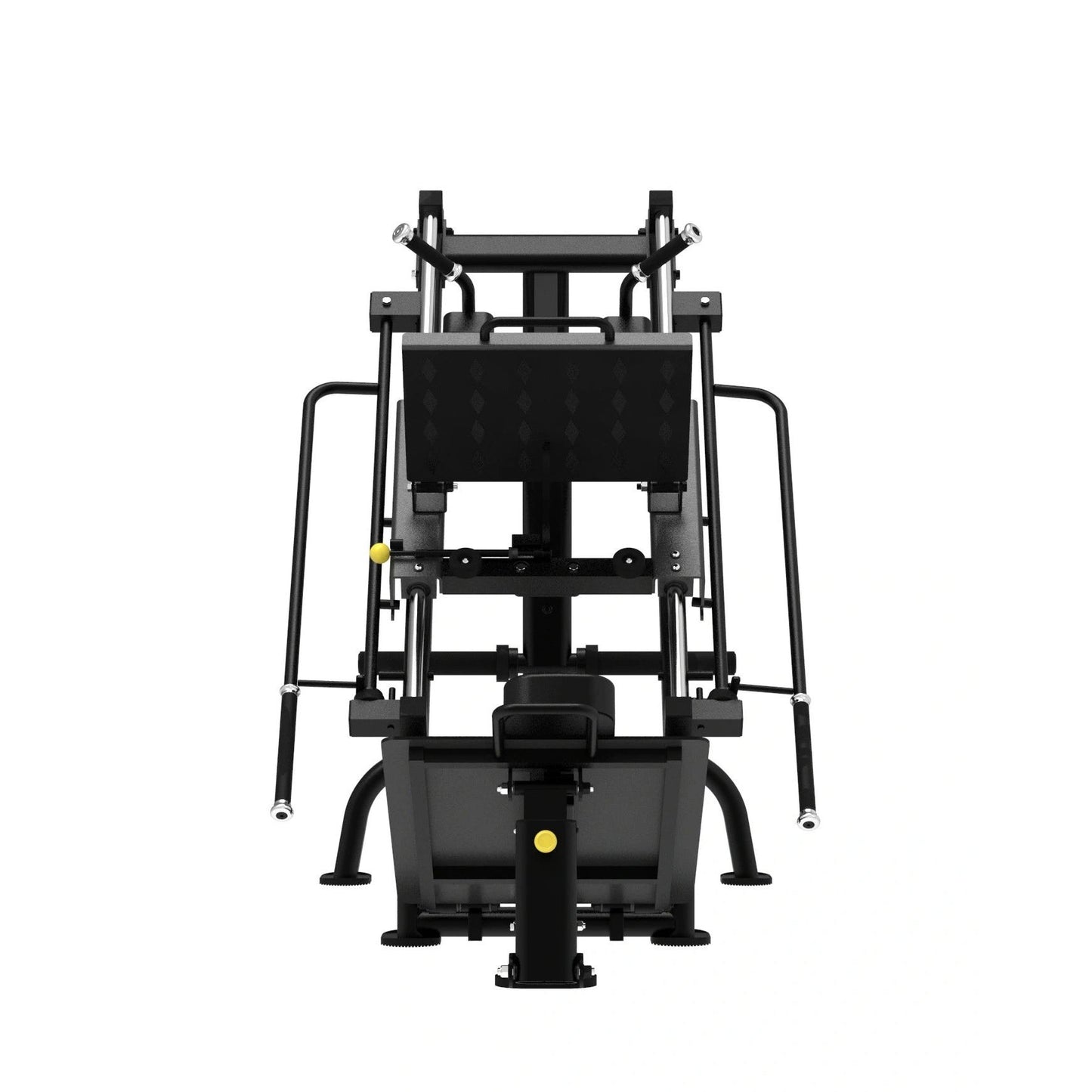 Black metal exercise machine on a white background