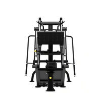 Black metal exercise machine on a white background